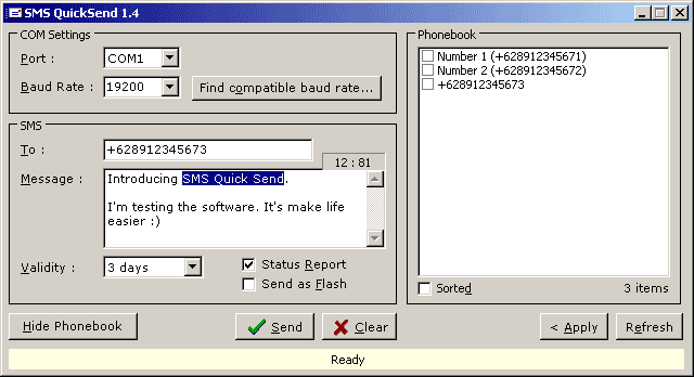 SMS QuickSend screenshot